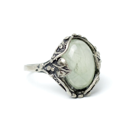 Vintage Silver Art Nouveau Style Ring with Milky Quartz Cabochon