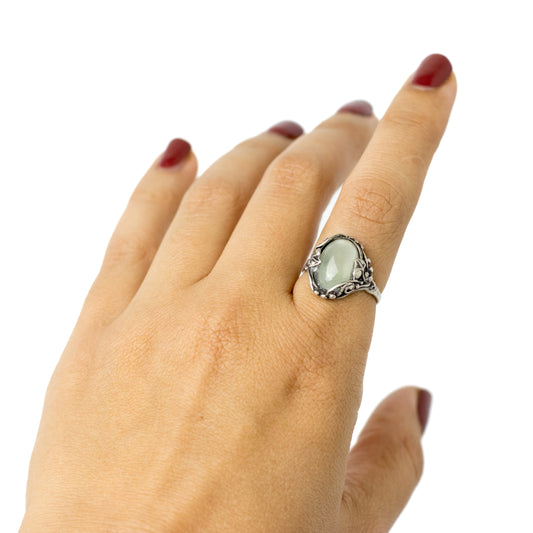 Vintage Silver Art Nouveau Style Ring with Milky Quartz Cabochon