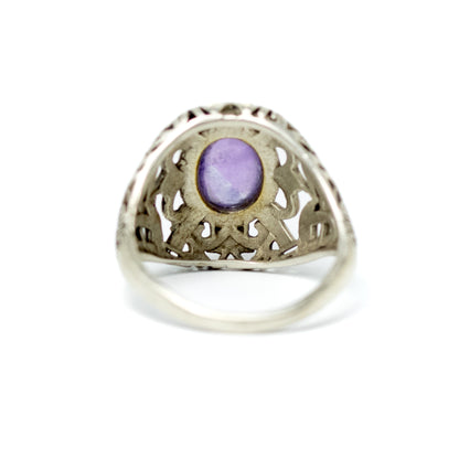 Art Deco Geometric Sterling Silver Ring with Amethyst