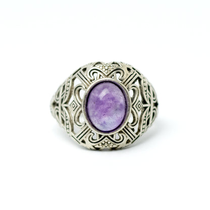 Art Deco Geometric Sterling Silver Ring with Amethyst