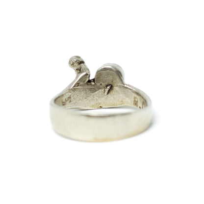 Vintage Brutalist Silver Ring with Natural Opal