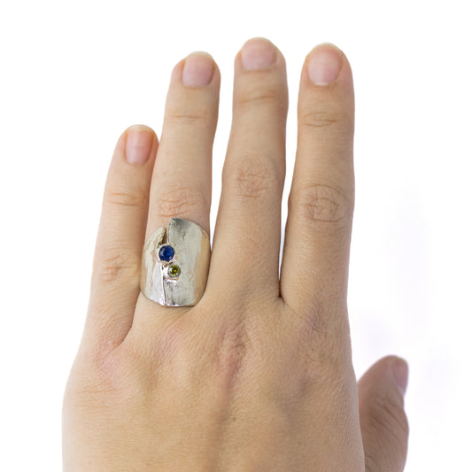 Monika & Burkhard OLY Brutalist Silver Ring With Glass Crystals