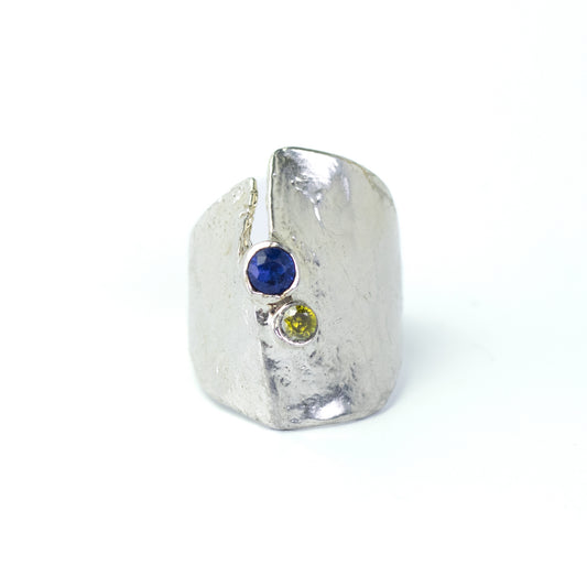 Monika & Burkhard OLY Brutalist Silver Ring With Glass Crystals