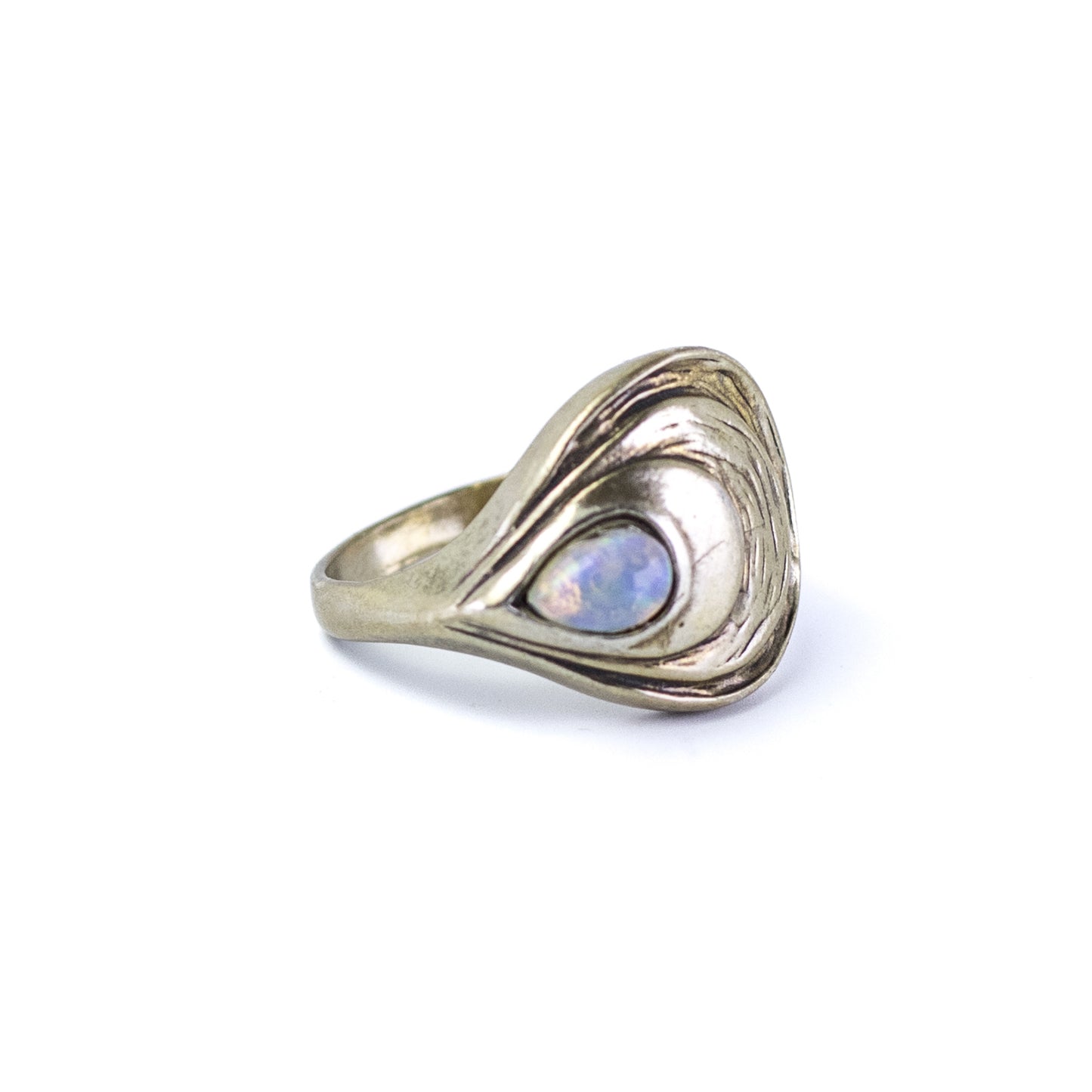 Vintage Silver Teardrop Ring With Natural Opal