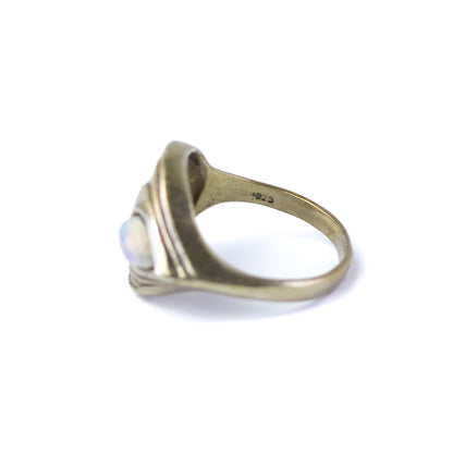 Vintage Silver Teardrop Ring With Natural Opal