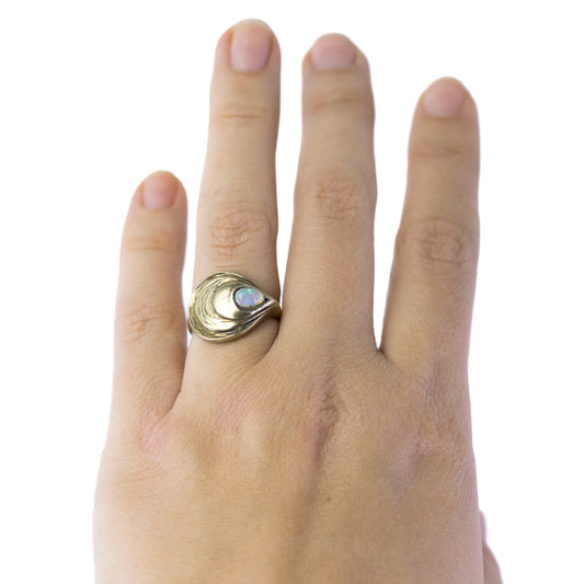 Vintage Silver Teardrop Ring With Natural Opal