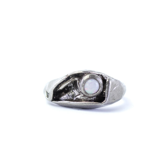 Vintage Brutalist Silver Ring with Natural Opal