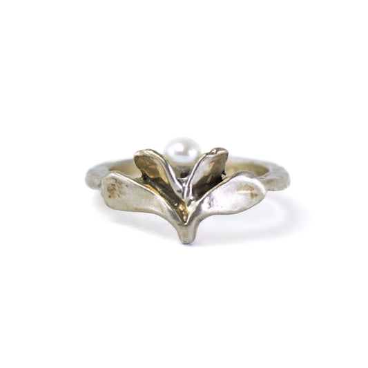 Vintage Perli Pinky Silver Ring With Seed Pearl
