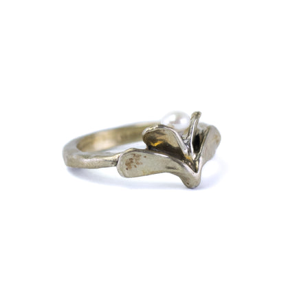 Vintage Perli Pinky Silver Ring With Seed Pearl