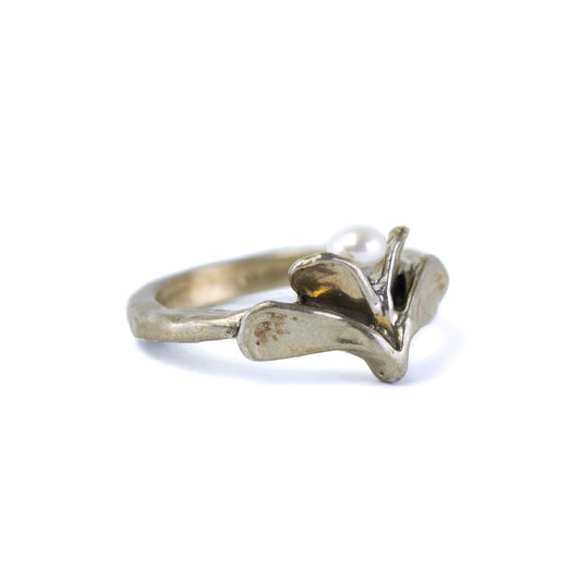 Vintage Perli Pinky Silver Ring With Seed Pearl