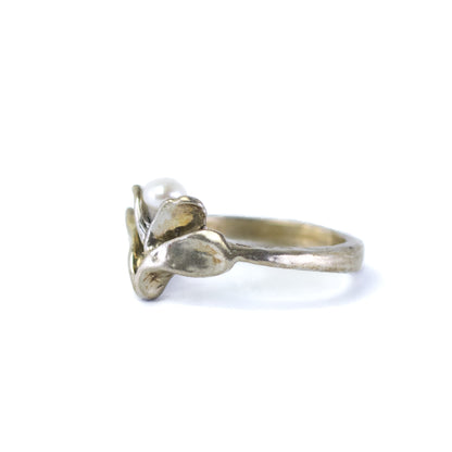 Vintage Perli Pinky Silver Ring With Seed Pearl