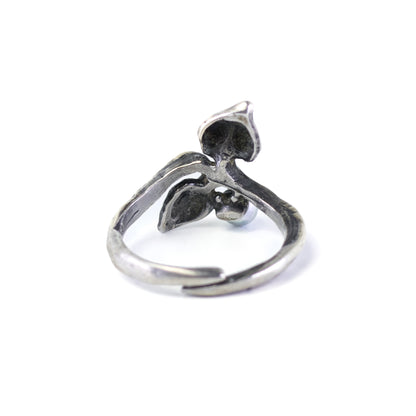 Vintage Perli Silver Leaf Ring With Pearl
