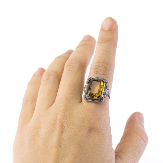 Antique Art Deco Silver Citrine Ring