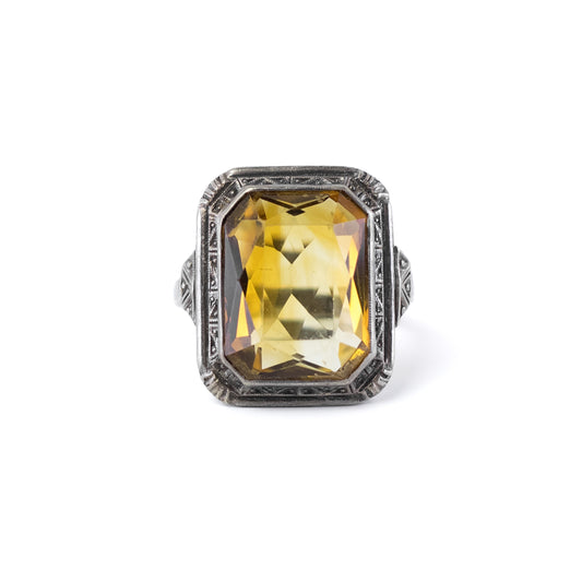 Antique Art Deco Silver Citrine Ring