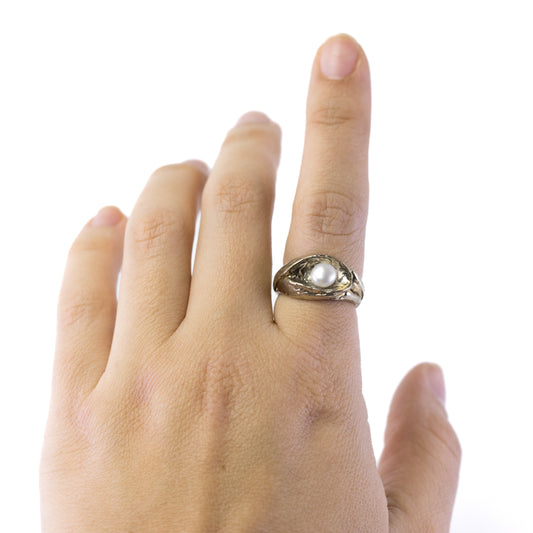 Vintage Brutalist Silver Pearl Ring By Perli