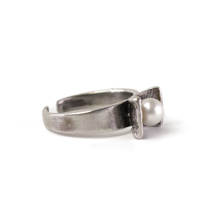 Vintage Dainty Silver Pearl Ring By Perli
