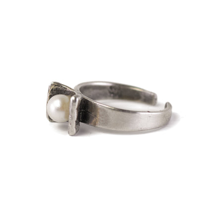 Vintage Dainty Silver Pearl Ring By Perli
