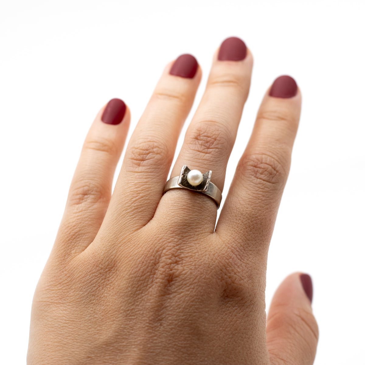 Vintage Dainty Silver Pearl Ring By Perli