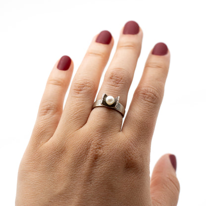Vintage Dainty Silver Pearl Ring By Perli