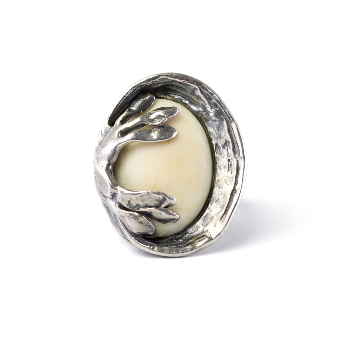 Vintage Silver Statement Ring By Perli in Naturalistic Design