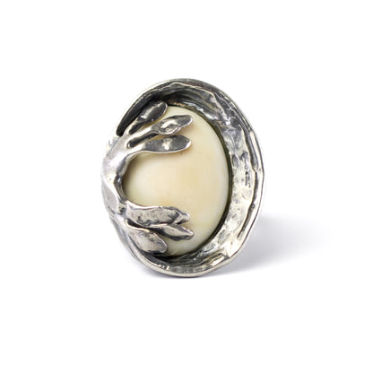 Vintage Silver Statement Ring By Perli in Naturalistic Design