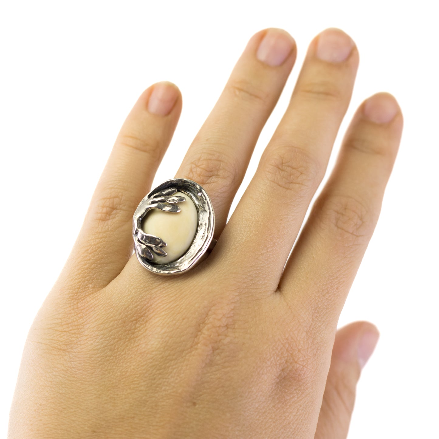 Vintage Silver Statement Ring By Perli in Naturalistic Design