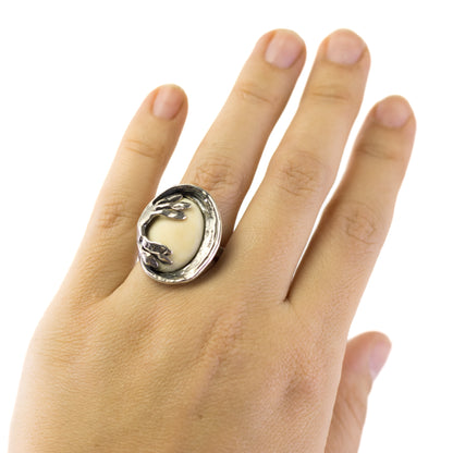 Vintage Silver Statement Ring By Perli in Naturalistic Design