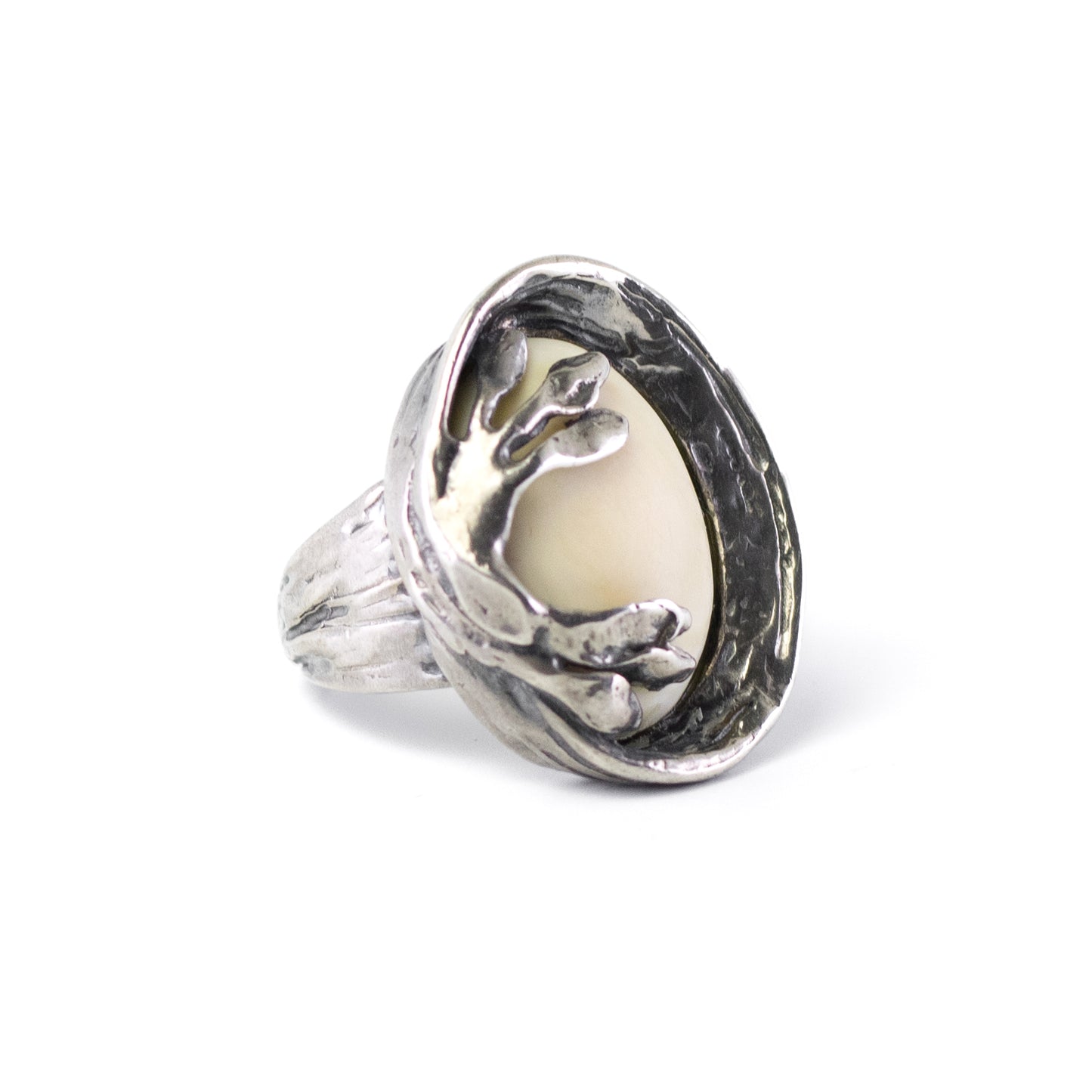 Vintage Silver Statement Ring By Perli in Naturalistic Design