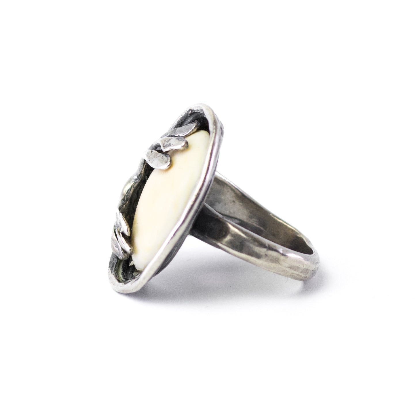 Vintage Silver Statement Ring By Perli in Naturalistic Design