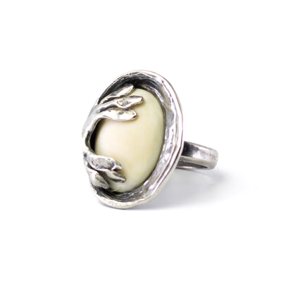 Vintage Silver Statement Ring By Perli in Naturalistic Design