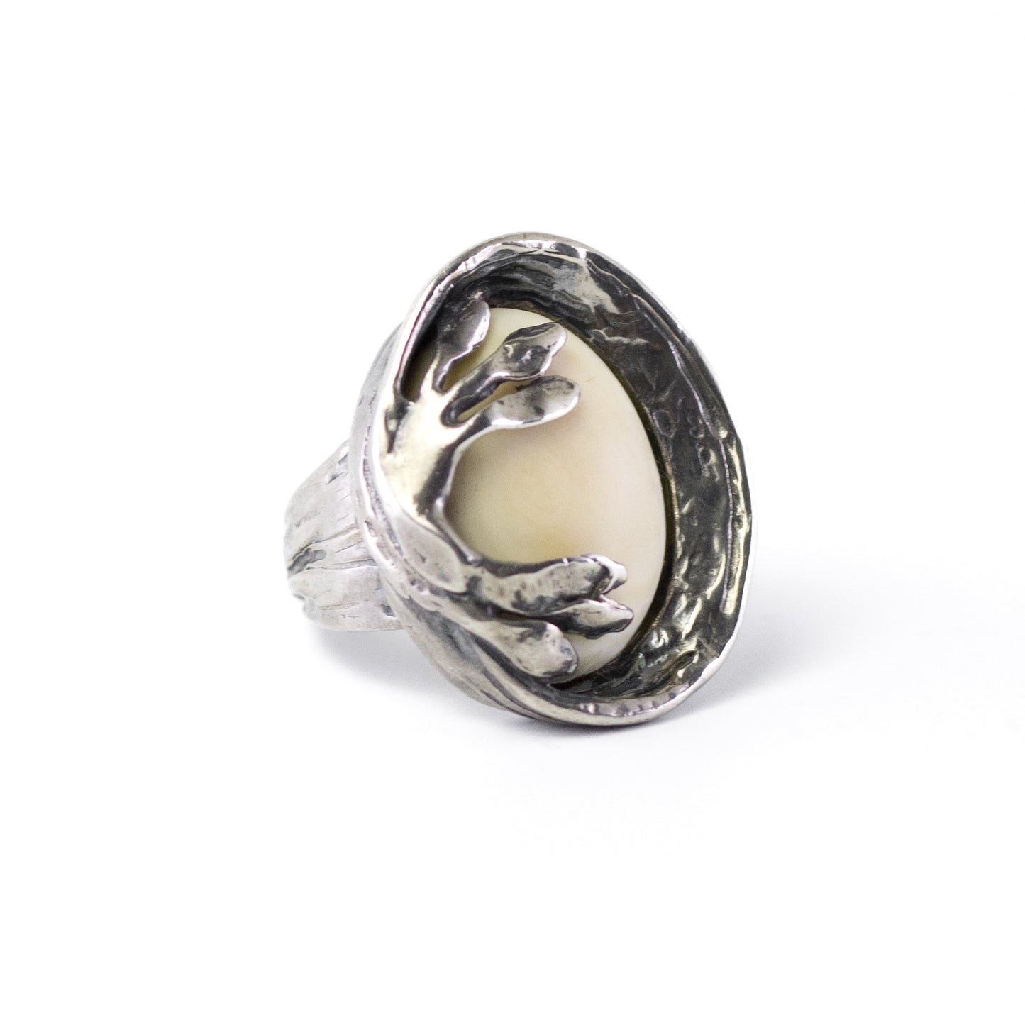 Vintage Silver Statement Ring By Perli in Naturalistic Design