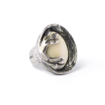 Vintage Silver Statement Ring By Perli in Naturalistic Design