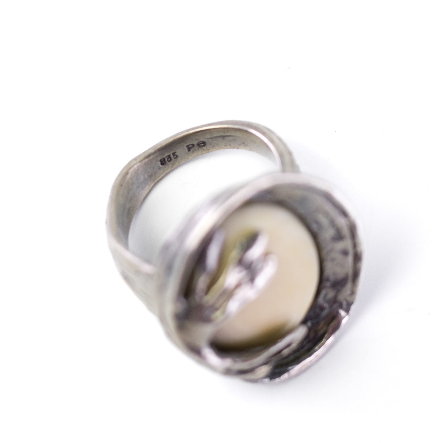 Vintage Silver Statement Ring By Perli in Naturalistic Design