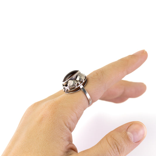 Vintage Fischland Silberring mit Bernstein- und Fischmotiv