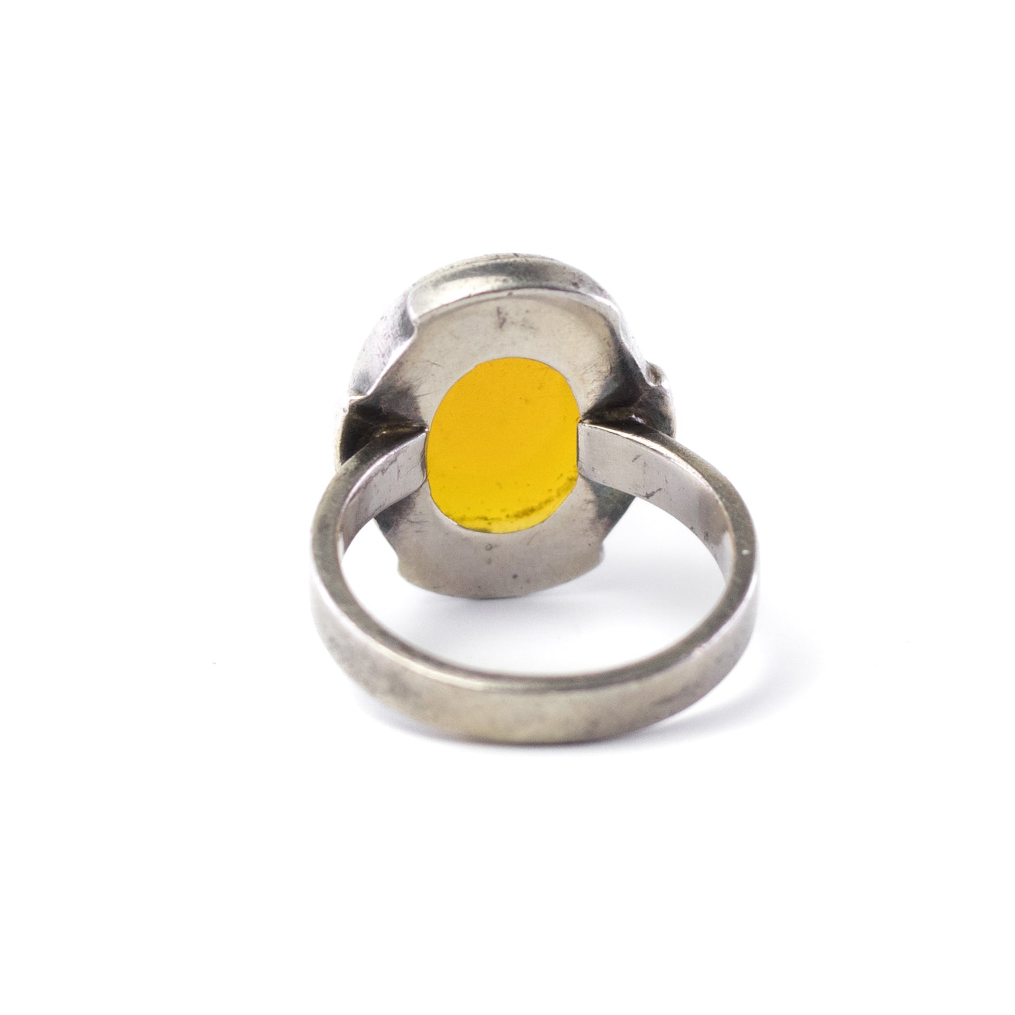 Vintage-Ring aus Silber im modernen Stil mit Bernstein-Cabochon