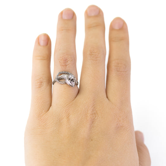 Snake Motif Vintage Silver Ring With Crown Detail