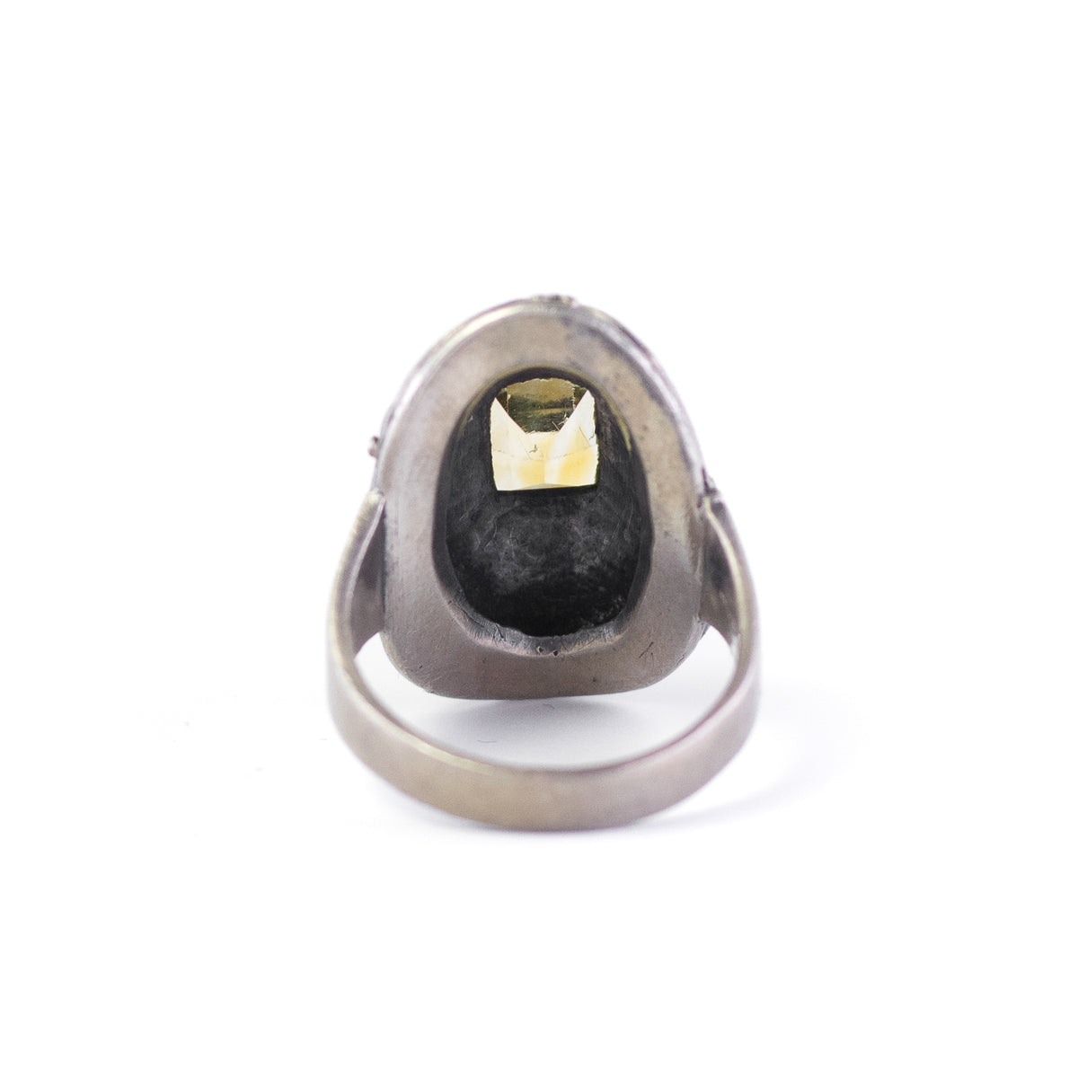 Art Deco Style Vintage Silver Ring With Citrine And Leaf Ornament
