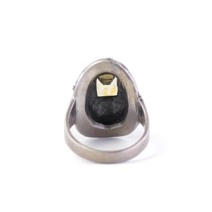 Art Deco Style Vintage Silver Ring With Citrine And Leaf Ornament