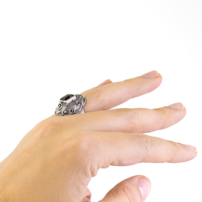 Art Deco Style Vintage Silver Ring With Citrine And Leaf Ornament