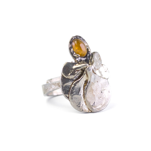 Brutalist Vintage Silver Ring With Citrine Cabochon By Perli