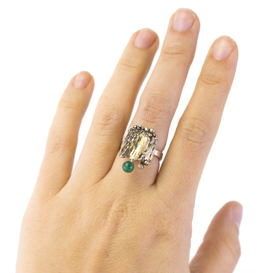 Brutalist Vintage Silver Ring With Chrysoprase By TEKA (Theodor Klotz)