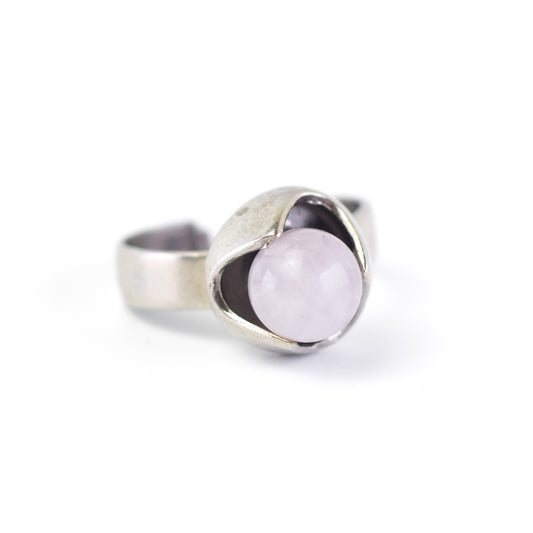 Finnish Vintage Silver Ring With Rose Quartz Sphere By Kupittaan Kulta Elis Kauppi 1969