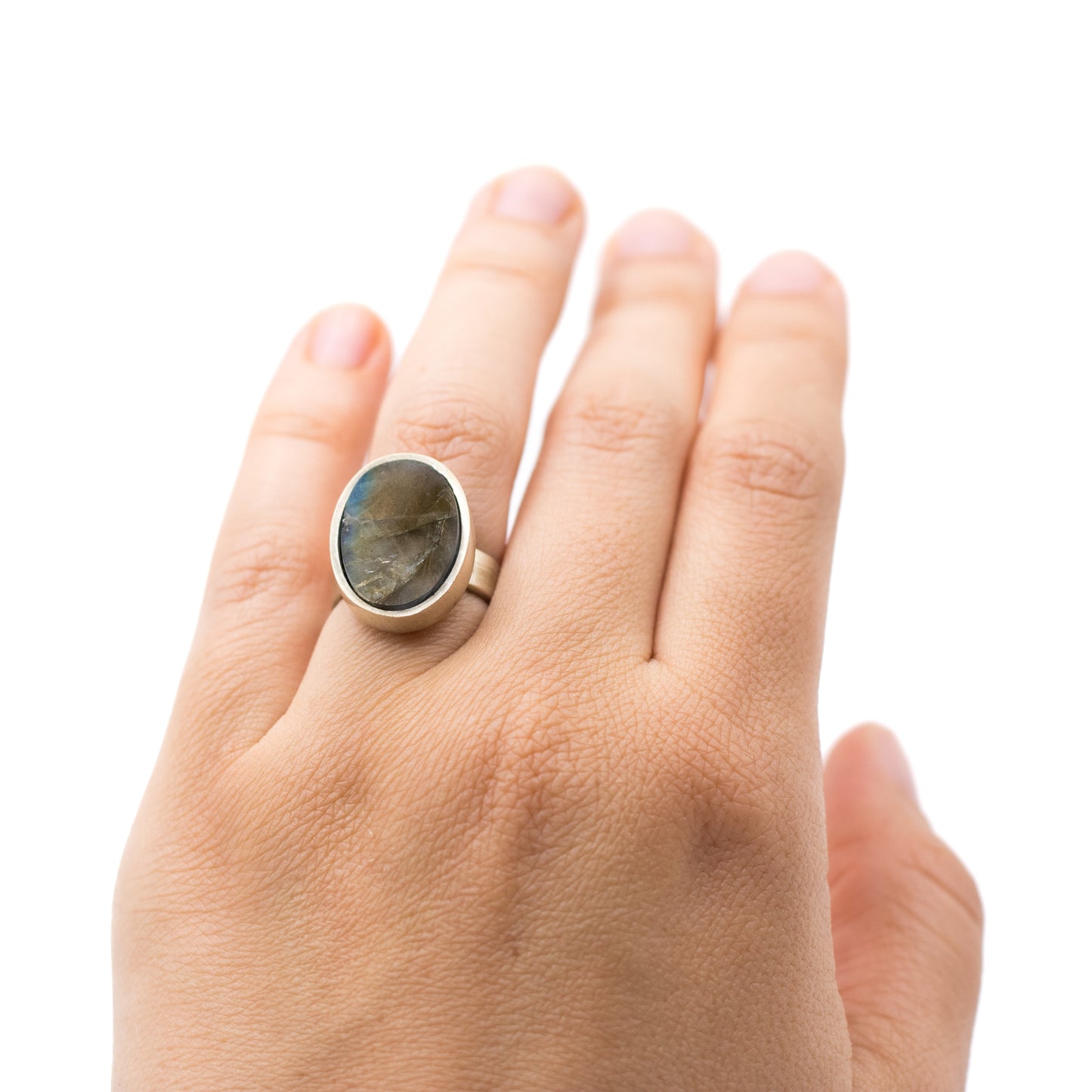 Finnish Silver Vintage Spectrolite Ring In Oval Bezel