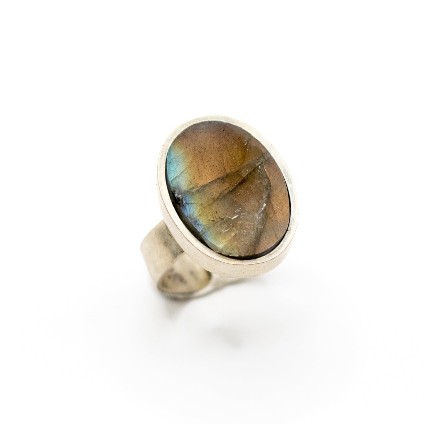 Finnish Silver Vintage Spectrolite Ring In Oval Bezel