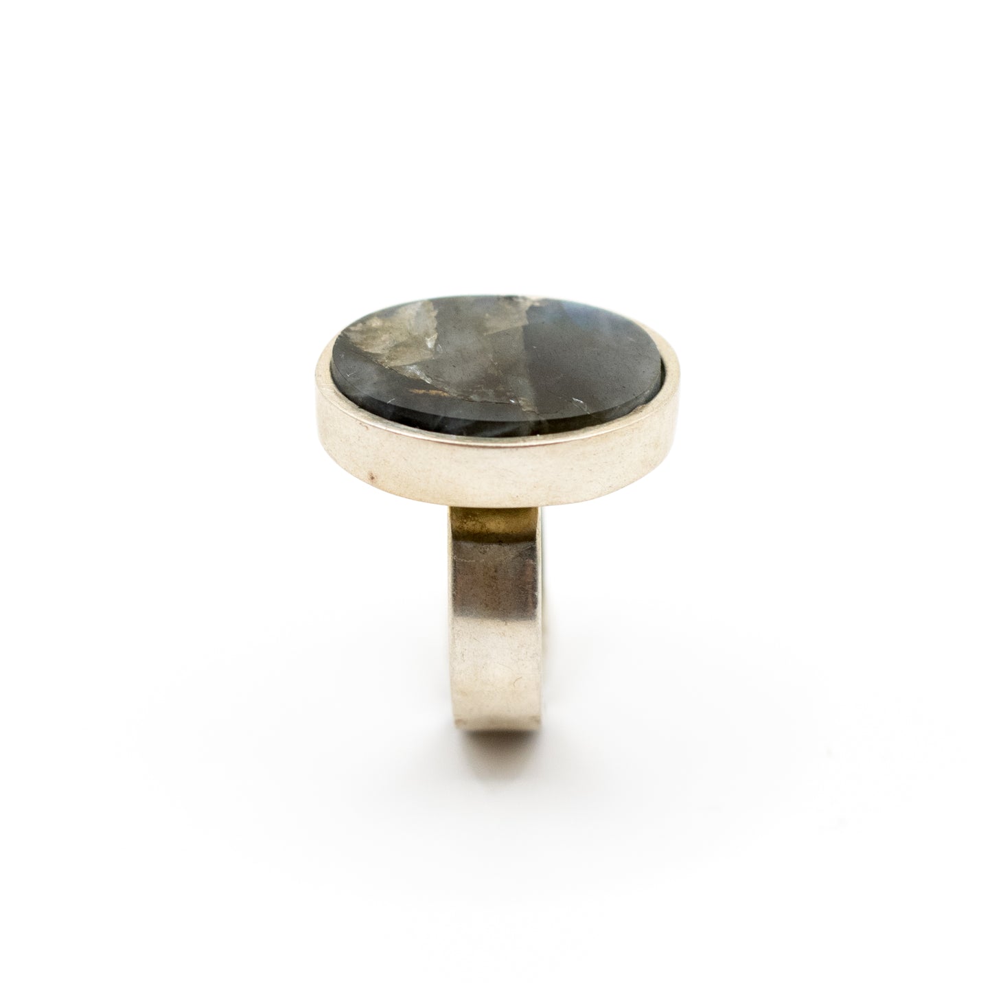 Finnish Silver Vintage Spectrolite Ring In Oval Bezel
