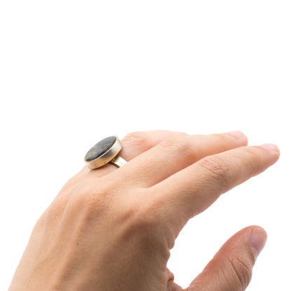 Finnish Silver Vintage Spectrolite Ring In Oval Bezel