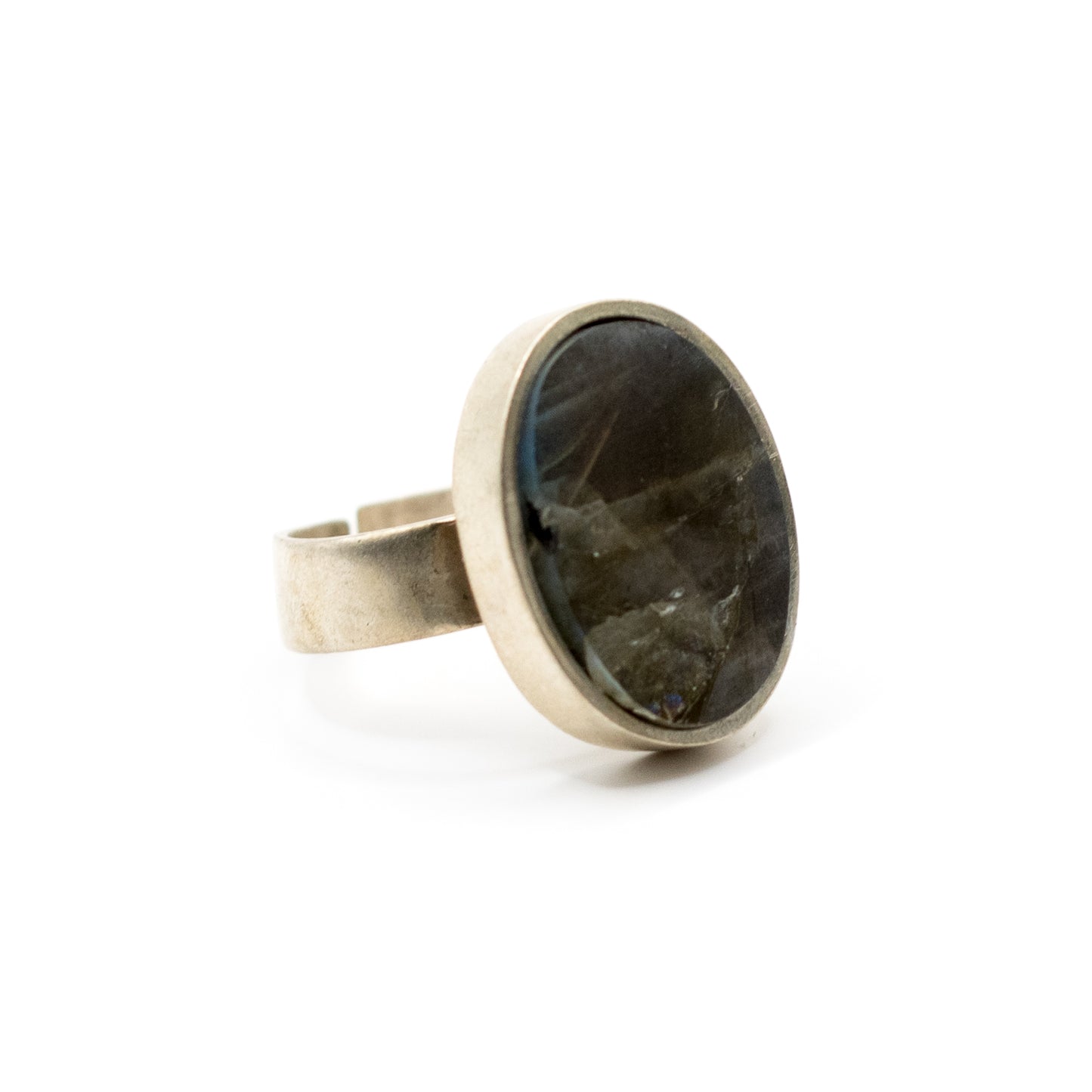 Finnish Silver Vintage Spectrolite Ring In Oval Bezel