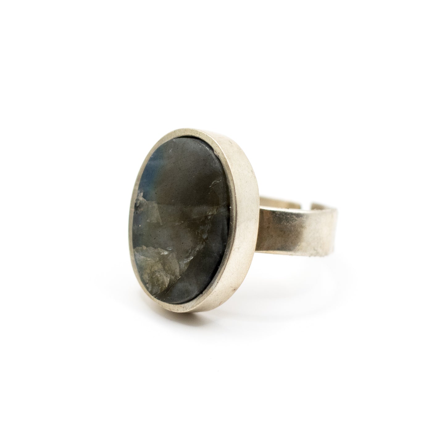 Finnish Silver Vintage Spectrolite Ring In Oval Bezel