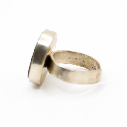 Finnish Silver Vintage Spectrolite Ring In Oval Bezel