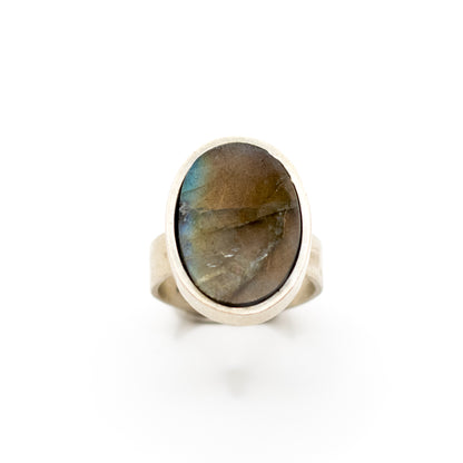 Finnish Silver Vintage Spectrolite Ring In Oval Bezel